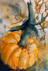 #445- Pumpkin I, watercolour et gouache, plein air painting, 7"x10", $155.00, unframed