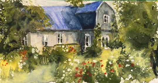 #459- At the cottage, Watercolour on 300gm paper, 5"x9", $145.00 unframed