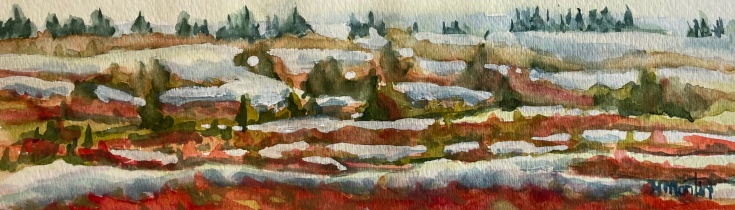 #470- Mackintoch Run, II, Halifax Watercolour and gouache, 4"x 12", plein air painting, $150.00