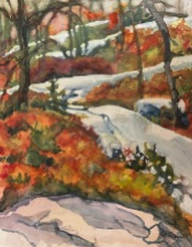 #471- SOLD. Mackintoch run I, Halifax watercolour and gouache, plein air paintimg, 8"x10", $155.00 unframed