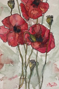 #360- Sold out Poppies in Bloom, I Watercolour and Ink, plein air painting, 6"x9", $155.00 unframed