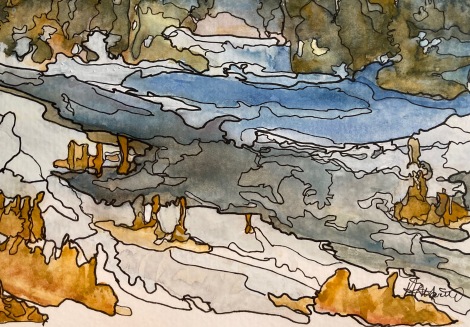 #475- Frozen creek, I Watercolour-gouache and ink, 5"x7", @115.00 unframed