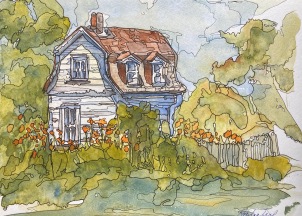 #387-Our history Watercolour and Ink, 9"x12", plein air painting, $200.00 unframed