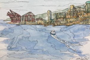 #479- Halifax port I watercolour & ink, plein air painting, 6"x8",