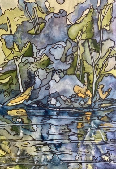 Mix water mediums, 4"x 6", Painting Buddies Zoom, $95.00 unframed, $135.00 framed.