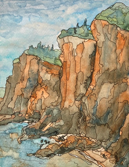 #521- CAP D'OR, BAY OF FUNDY, mix water medium, plein air painting, 8" x 10", F: $295.00
